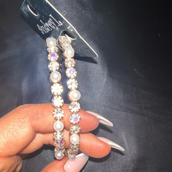 3 Inch pearl & diamond hoops - Picture 7 of 13